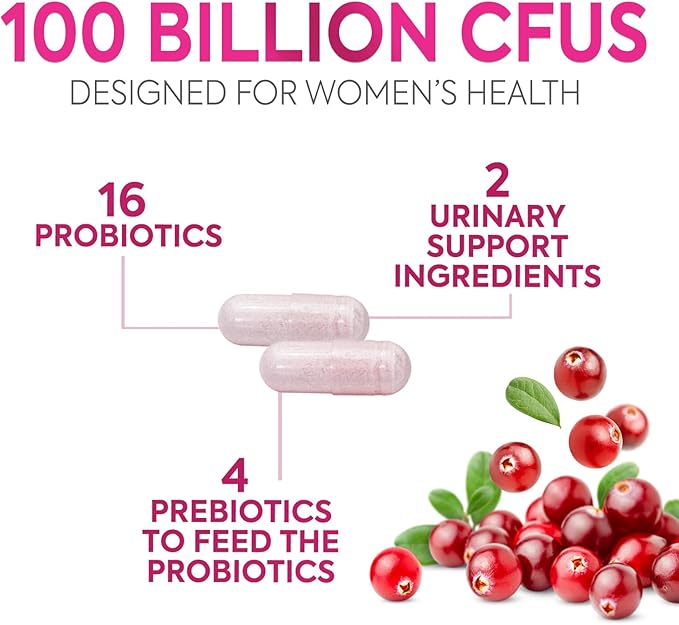 Probiotics For Women 100 Billion CFU Per Serving - Women's Probiotic For Digestive Health 16 Unique Strains - Daily Vaginal PH Balance & Feminine Health Support, Womens Probiotic - 60 Capsules
