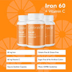 Celebrate Vitamins Iron Supplement with Vitamin C - 60mg Iron, 60mg Vitamin C, Bariatric Vitamins for WLS Patients, Vertical Sleeve & Gastric Bypass Surgery (90 Capsules)
