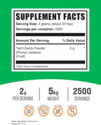 BulkSupplements.com Tart Cherry Powder - Fruit Powder, Tart Cherry Supplements - Antioxidant Source, Gluten Free & No Added Sugar, 2g per Serving, 5kg (11 lbs) (Pack of 5)