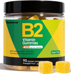 Riboflavin Vitamin B2 Gummies 400mg for Adults & Kids | Migraine Supplement with Magnesium, Turmeric, Cayenne Pepper, Butterbur for Energy & Nervous Support | Vegan, Sugar Free, 90 Count