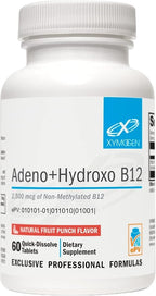 XYMOGEN Adeno+Hydroxo B12-2,500 mcg Non-Methylated Vitamin B12 - Nervous System & Cellular Energy Support - Quick-Dissolve Tablets - Fruit Punch Flavor - 60 Tablets