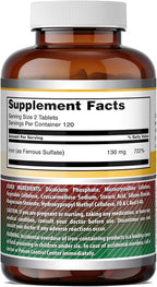 Amazing Formulas Iron as Ferrous Sulfate Supplement | 130 Mg per Serving | 240 Tablets | Non-GMO | Gluten-Free | Made in USA