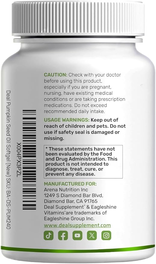 Pumpkin Seed Oil 3,000mg with Saw Palmetto, 240 Softgels – Cold Pressed Extract with Virgin Oil – Supports Prostate Health & Normal Urinary Frequency – DHT Blocker for Hair Growth – Non-GMO