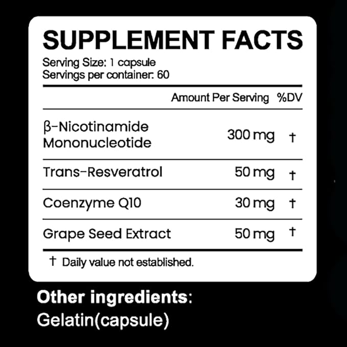 NMN Supplement with Resveratrol & CoQ10 – NAD Plus Booster for Cellular Energy, Mitochondrial Support & Healthy Aging, Anti Aging NAD Supplement for Men & Women, 60 Capsules