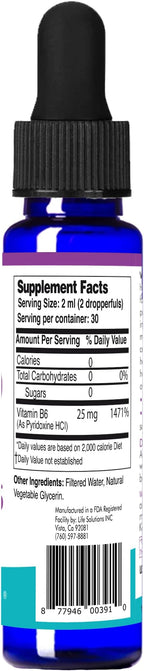 Life Solutions Vitamin B6 Pyridoxine HCI - B Vitamins Supplement, B6 Vitamins 25mg,- Essential B6 Supplement for Metabolism, Energy, and Nervous System Support 2oz Liquid Dropper
