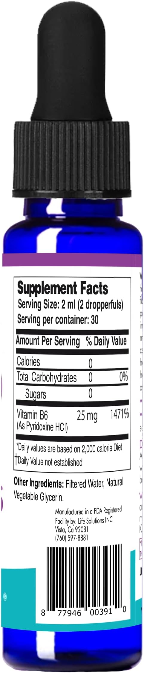 Life Solutions Vitamin B6 Pyridoxine HCI - B Vitamins Supplement, B6 Vitamins 25mg,- Essential B6 Supplement for Metabolism, Energy, and Nervous System Support 2oz Liquid Dropper