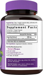 Doctor's Recipes Grape Seed Extract, 500 mg Standardized Extract with 95% Proanthocyanidins, Non-GMO, Antioxidant Support, Heart, Immune & Skin Health, 60 Veg Caps