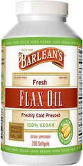 Barlean's Vegan Flaxseed Oil Supplements, Cold-Pressed Flax Seed Supplement Softgels with 1650 mg ALA Fatty Acids, 250 Count
