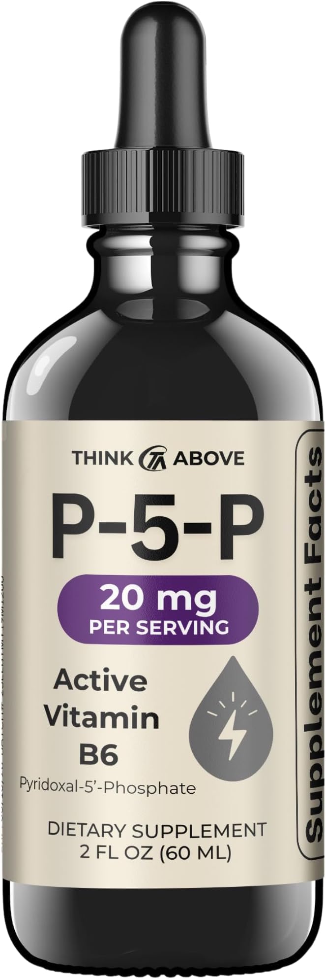 P5P Liquid Drops – Activated Vitamin B6 (Pyridoxal-5-Phosphate) – Fast Absorption Formula – Nervous System & Energy Support – 2 oz (60 mL) – Think Above