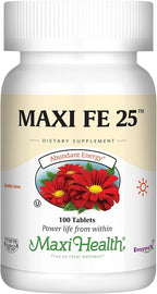 Maxi Health Iron Supplement for Women & Men - Gentle Iron 25 mg for The Stomach - Non Constipating* Pills - Kosher - Non GMO - Vegetarian (100 Tablets)