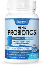 ZEBORA Probiotics for Men - 100 Billion CFU with Digestive Enzymes, Saw Palmetto & Cranberry for Prostate Support - Shelf Stable, Gluten-Free Men's Daily Supplement - 90 Veggie Capsules