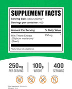 BulkSupplements.com Milk Thistle Extract Powder - Herbal Supplement, Milk Thistle Supplement - Gluten Free, 250mg per Serving, 100g (3.5 oz) (Pack of 1)