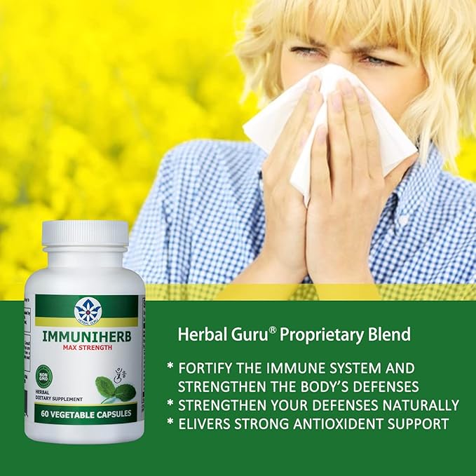 Immuniherb Immune Support Supplement – Herbal Immunity Supplement with Ginger, Forsythia, Licorice Root, Vitamin C & Zinc – Natural Immune Boosters for Daily Support, Non-GMO – 60 Veg Capsules