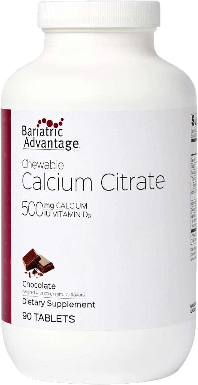 Bariatric Advantage Calcium Citrate Chewable 500 mg - for Bariatric Surgery Patients - High-Potency, Easy-Digest Tablets - Calcium Citrate - Bone Strength Supplements* - Chocolate - 90 Count