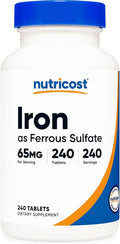 Nutricost Iron (As Ferrous Sulfate) 65mg, 240 Tablets - Non-GMO, Gluten Free