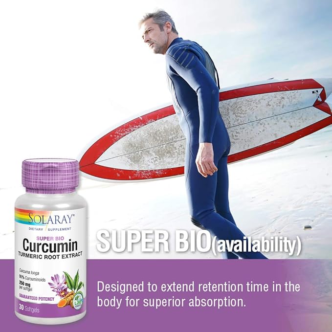 SOLARAY Super Bio Curcumin 250mg | Turmeric Root Extract, 95% Curcuminoids | Healthy Joint Support & More | 30 Softgels