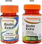 Biotin Vitamin for Hair Growth, Biotin 10000mcg, Improves Skin and Nails Quality, Vitamin B7, Supplement for Women, Gluten Free, 120 Softgels