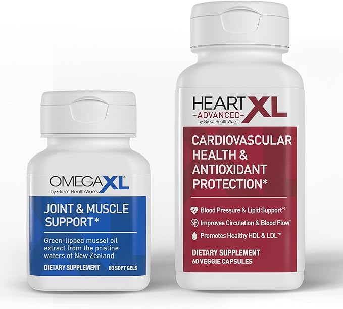 OmegaXL 60 & HeartXL Advanced Love Two Move Combo, for - Natural Joint & Muscle Support*, and HeartXL Advanced Supporting Blood Pressure, Cholesterol and Circulatory Health One Month Supply
