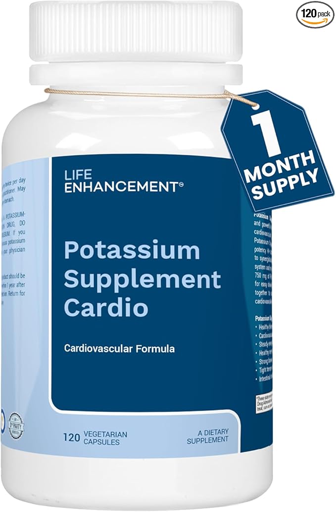 Life Enhancement High Potency Potassium Supplement Cardio synergestic Formula, 750mg Potassium/500 mg Taurine Supports and optimizes Cardiovascular Health Made in USA (120 Capsules – 60 Servings)