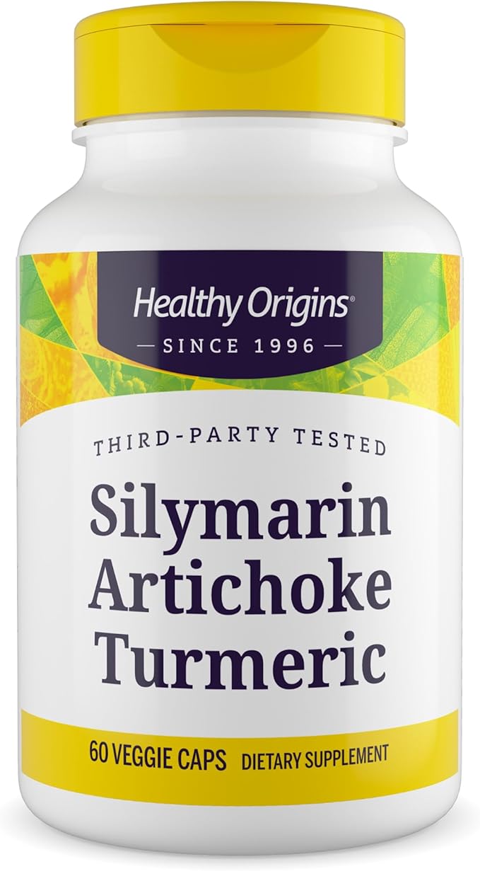 Healthy Origins Silymarin Artichoke Turmeric Liver Support – with Silymarin Phytosome, Artichoke Extract & Curcumin – Supports Liver Health, Antioxidant Protection & Digestion – 60 Capsules