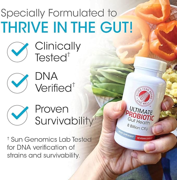 Silver Fern Brand Ultimate Probiotic - Probiotics for Women & Men - 8 Billion CFU Spore-Forming Gut Health Supplement - DNA Verified, Vegan, Shelf-Stable, High Survivability - 60 Capsules