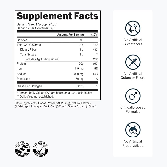Transparent Labs Grass-Fed Collagen Peptides Powder - Chocolate Collagen Powder for Men & Women, 22G Grassfed Bovine Hydrolyzed Collagen Peptides for Skin, Hair, Bones & Muscle Recovery - 30 Servings