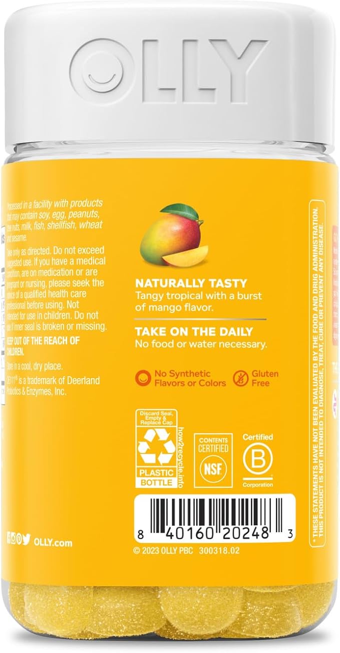 OLLY Probiotic Gummy,1 Billion CFUs,Immune and Digestive Support,Chewable Probiotic Supplement,Mango,80 Count (Pack of 2)