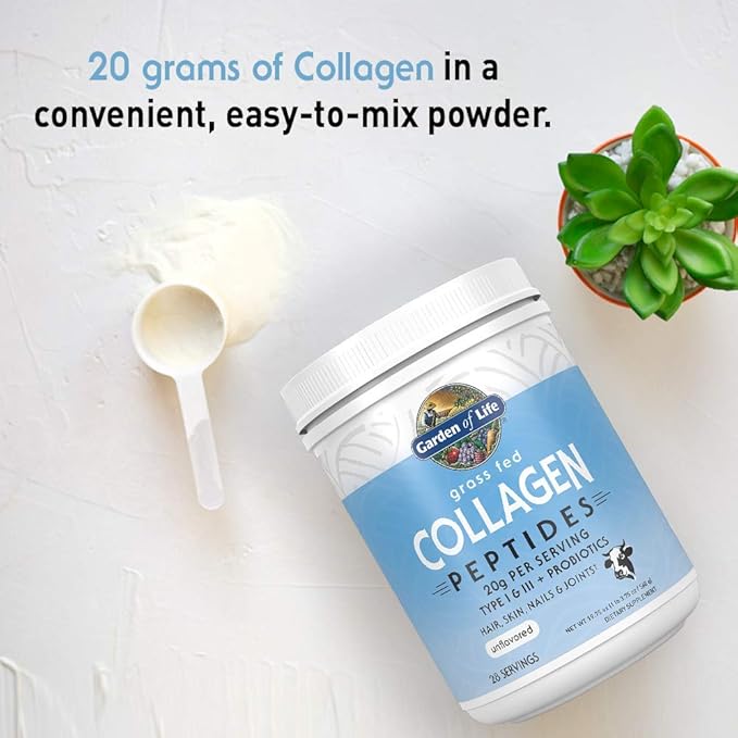 Garden of Life Grass Fed Collagen Peptides Powder Unflavored Collagen Powder for Hair Skin Nails Joints, Hydrolyzed Collagen Protein Supplements, Collagen for Women & Men, 28 Servings