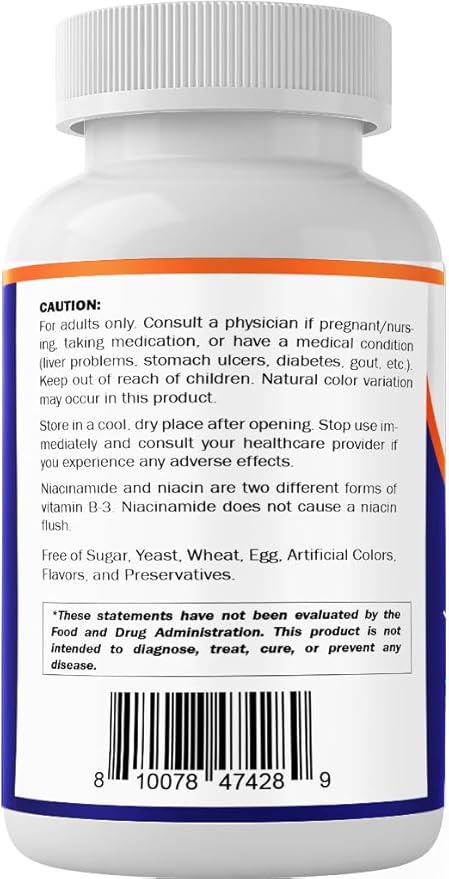 Vitamatic Niacinamide 500 mg 240 Tablets - Flush Free Vitamin B3 - Supports Energy Production