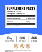 BulkSupplements.com Melatonin 10 mg Softgels for Adults – Sleep Supplement, 10 mg per Serving, Gluten Free, 1 Softgel per Serving, 365 Count (Pack of 1)