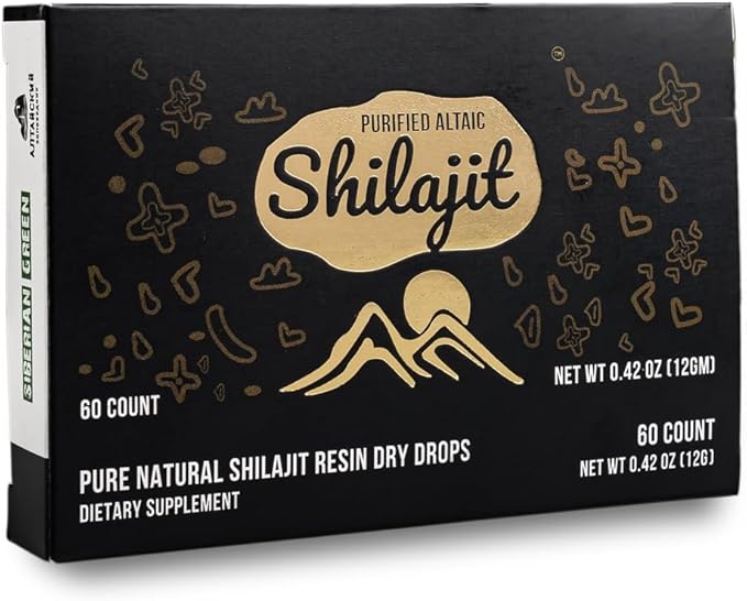 Siberian Green Premium Pure Shilajit Dry Drops Altai Golden Mountains - 60 Count (200 mg) Authentic Safety & Quality Certificate - US Lab Tested Fulvic Acid
