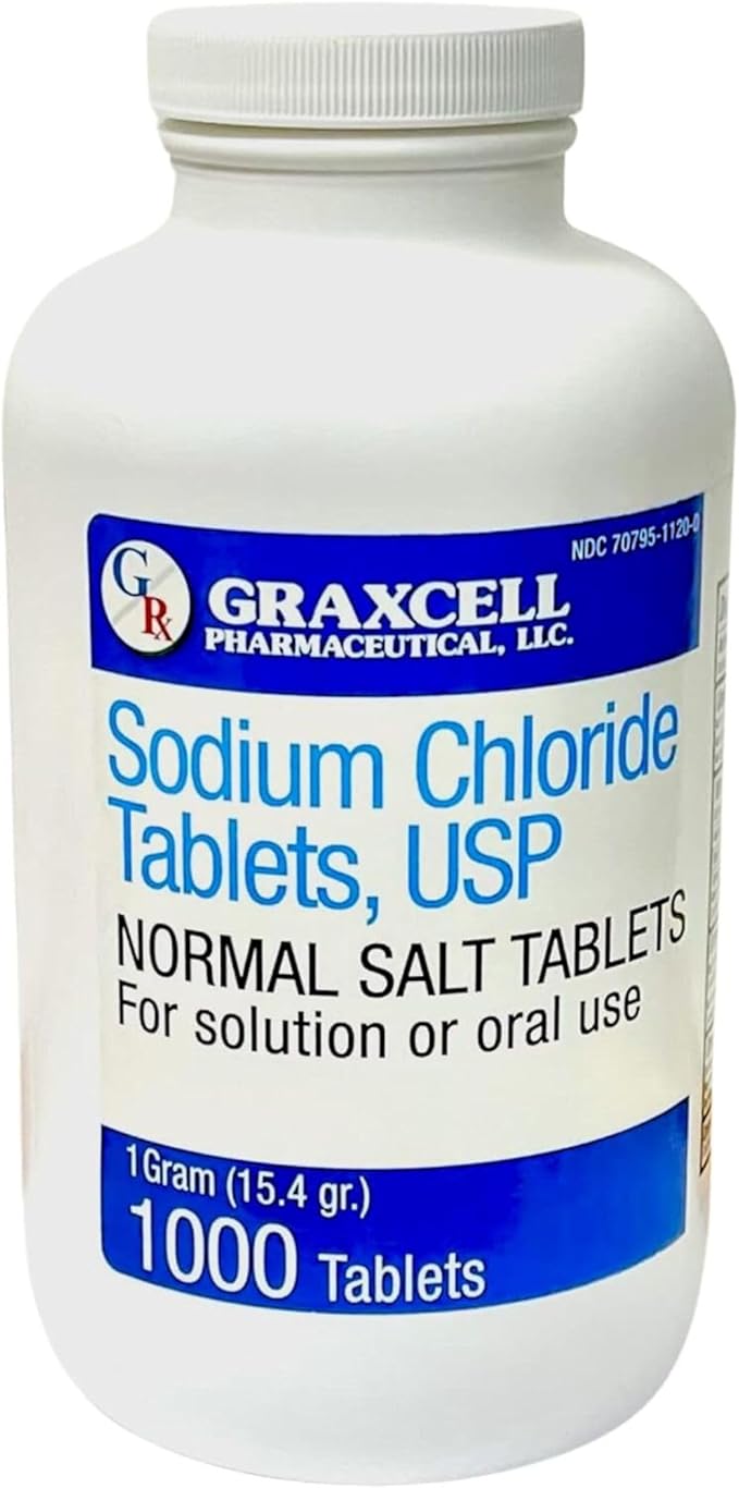 Sodium Chloride Tablets 1gm | Electrolyte Salt Pills for POTS Syndrome and Dysautonomia Support | Rapid Rehydration, Natural Ingredients | (15.4gr.) | 1000 Count | Made in The USA