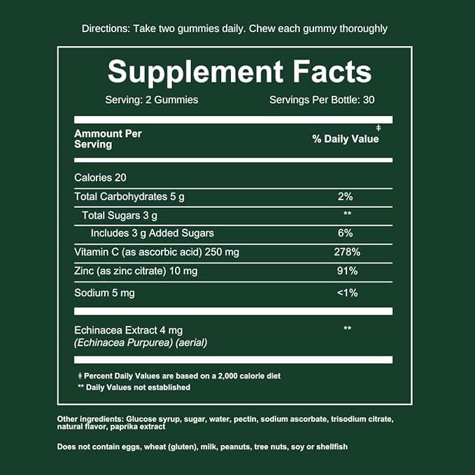 WEEM Immune Support Gummies - Vitamin C - Zinc - Echinacea - Health System Support - Alternative to Pills, Gluten-Free, Natural Supplement for Kids and Adults - 1 Pack