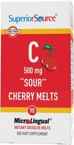 Superior Source Vitamin C 500 mg Sour Cherry Melts - Daily Vitamin Supplement Supports Immune Health - Vitamin C Formula Aids Cell Health - 90 Sublingual Dissolving Tablets