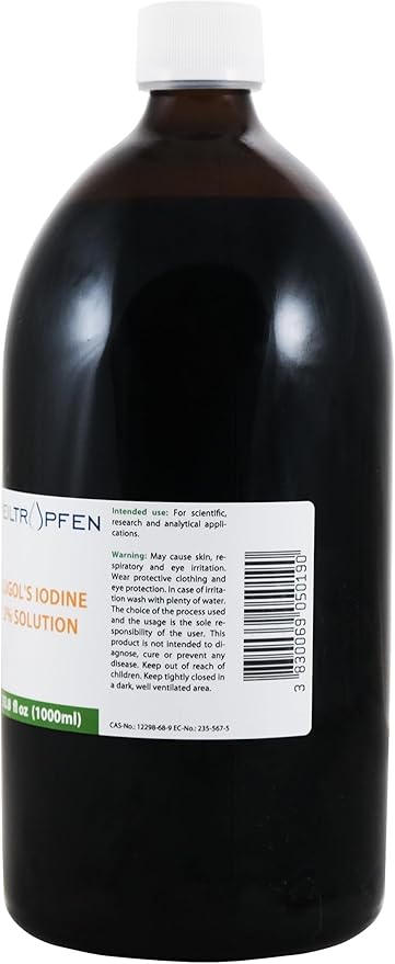 2% Lugols Iodine Solution | 33.8 Fl Oz - 1000 ml | Third-Party Tested | Pharma Grade Ingredients | Made with 2 Percent Iodine and 4% Potassium Iodide | Glass Bottle | Lugol's Solution | Heiltropfen®