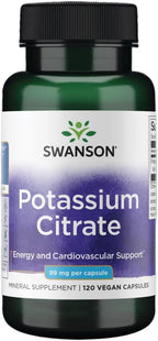 Swanson Potassium Citrate - Mineral Supplement Promoting Heart Health & Energy Support - Aids Optimal Nerve & Kidney Function with Natural Ingredients - (120 Capsules, 99mg Each)