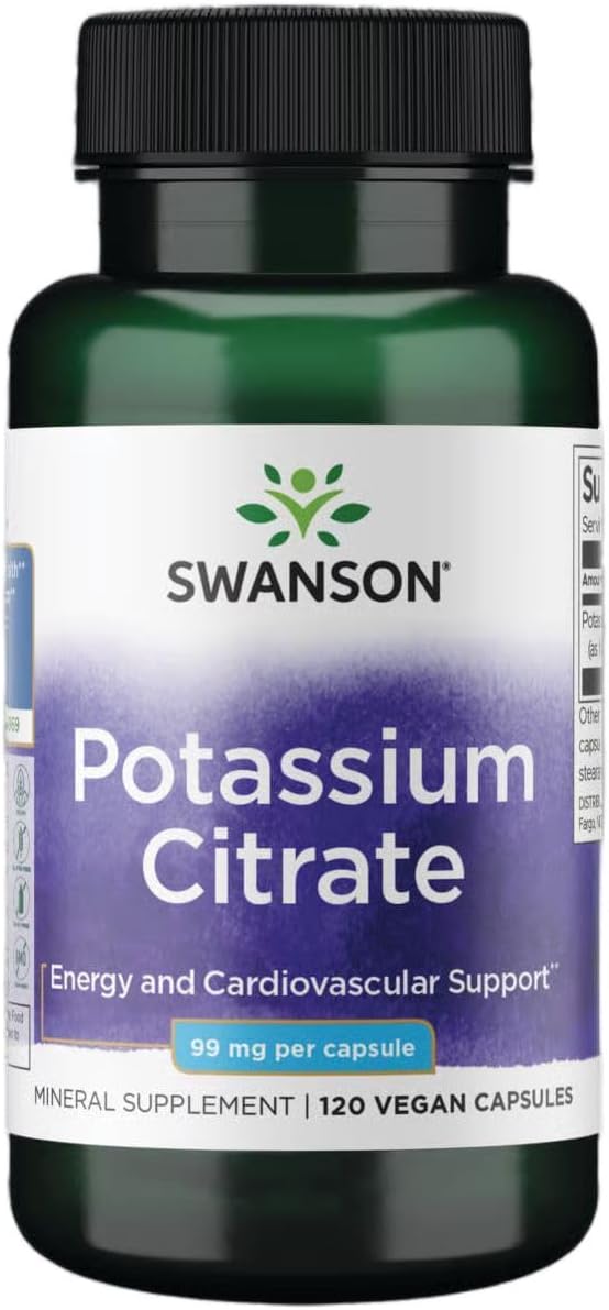 Swanson Potassium Citrate - Mineral Supplement Promoting Heart Health & Energy Support - Aids Optimal Nerve & Kidney Function with Natural Ingredients - (120 Capsules, 99mg Each)