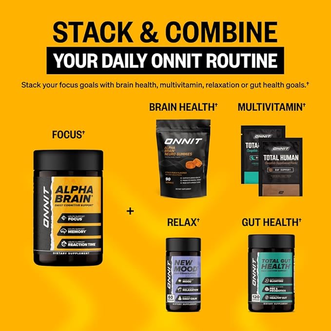 ONNIT Alpha Brain Nootropic Brain Supplement for Focus, Memory, Mental Clarity, Cognitive Support with L-Theanine and Vitamin B6, 90 Count Capsules