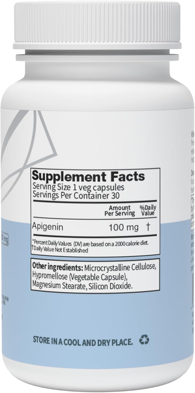 VITRUVIN Apigenin 100mg - 30 Capsules | Vegan, Gluten-Free, Non-GMO, Gelatin-Free