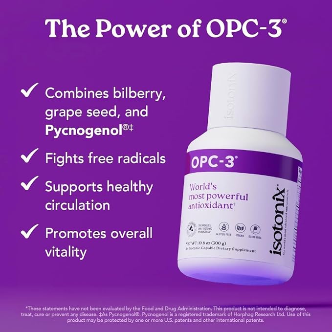 OPC-3 Isotonix - Antioxidant Supplement - Pycnogenol, Grape Seed Extracts, Bilberry, Red Wine & Pine Bark Extracts - for Heart & Circulatory Support - Isotonic, Vegan, Gluten Free - 90 Servings