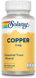 SOLARAY Copper Supplements - with Copper Bisglycinate 2mg - Trace Minerals Supplement - Essential Trace Mineral Balance and Wellness Support - Vegan, Lab Verified, 60-Day Guarantee - 100 Servings