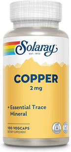 SOLARAY Copper Supplements - with Copper Bisglycinate 2mg - Trace Minerals Supplement - Essential Trace Mineral Balance and Wellness Support - Vegan, Lab Verified, 60-Day Guarantee - 100 Servings