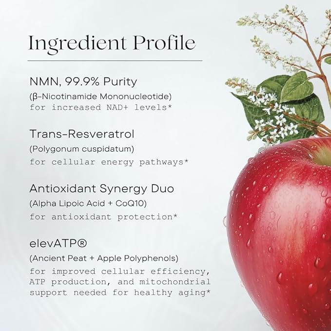 NMN Mitochondria Supplement - NMN 500mg, NAD+ & ATP Support for Cellular Vitality and Longevity - Clinically Tested elevATP, Resveratrol, CoQ10, Alpha Lipoic Acid - 90 Veggie Capsules