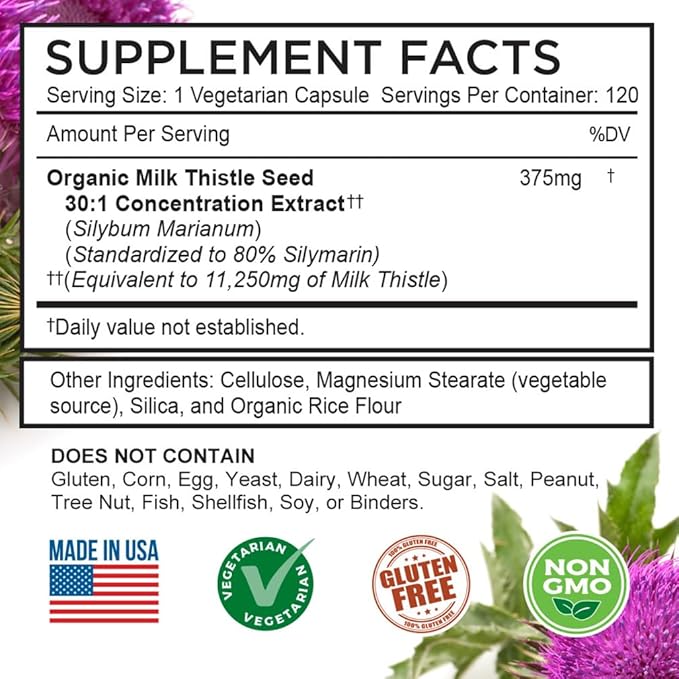 FarmHaven USDA Organic Milk Thistle Capsules | 30X Concentrated Seed Extract & 80% Silymarin Standardized - Supports Liver Function and Overall Health | Non-GMO | 240 Vegan Capsules