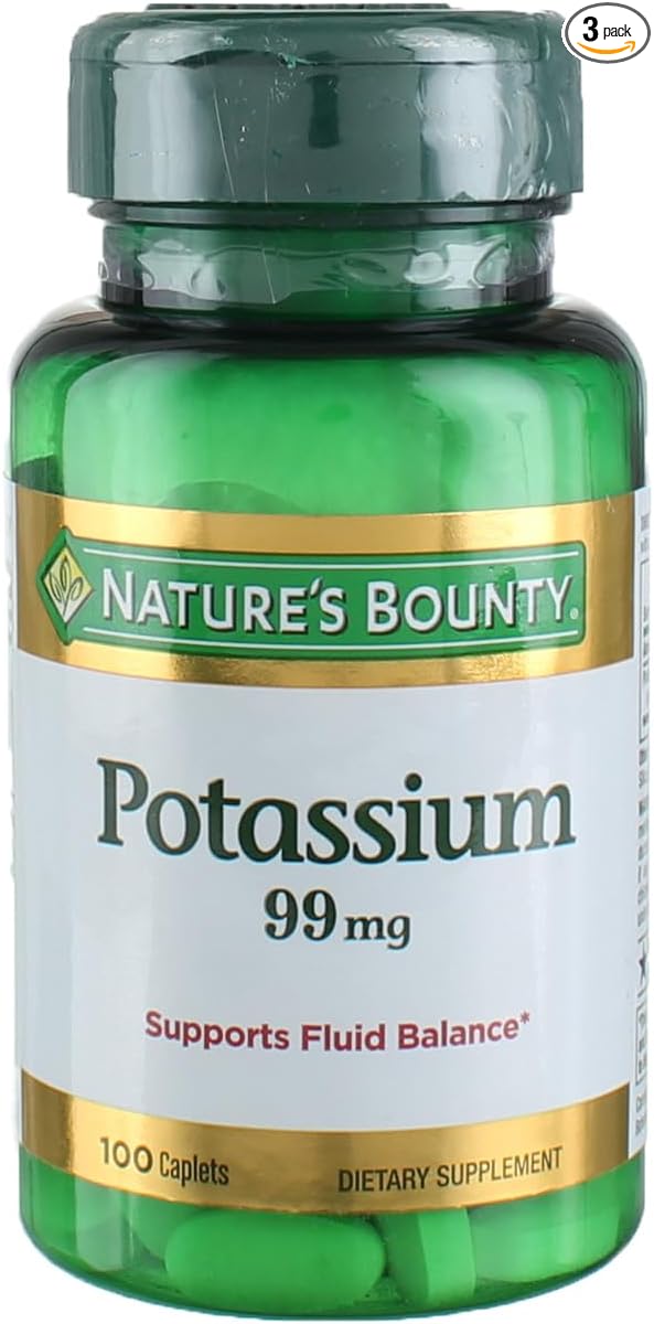 Nature's Bounty Potassium Gluconate 99mg, 100 Caplets (Pack of 3)