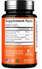 Turmeric Curcumin Supplement - 1800mg Organic Turmeric Per Serving - 95% Curcuminoids & BioPerine Black Pepper Extract for Best Absorption - Natural Vegan Joint Support, Bottled in USA - 120 Capsules