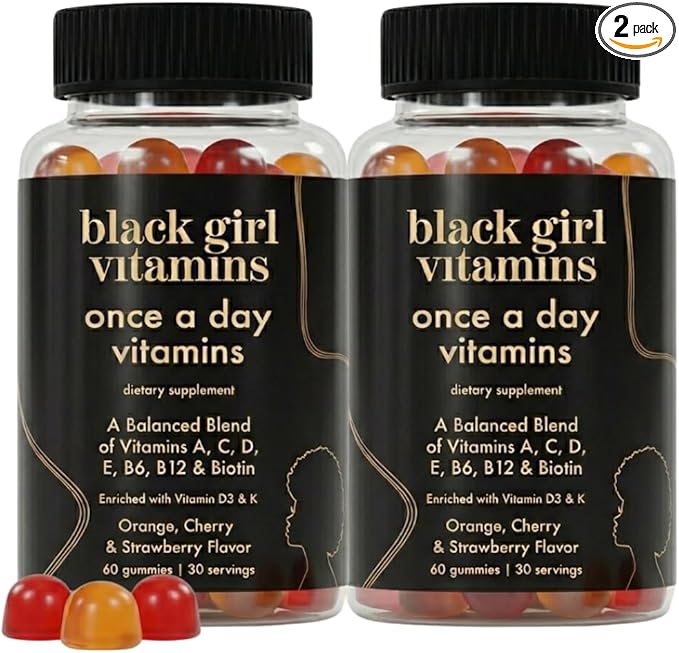 Black Girl Vitamins Once a Day - Womens Multivitamin Gummy - Vitamin A, B, C, E and Zinc. Multivitamin for Women, Immune Support. Vegan, Gluten-Free. Made in The USA (60 Day Supply, Strawberry)