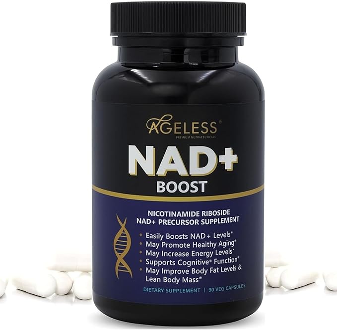 Ageless NAD+ Supplements for Women & Men | 300mg Nicotinamide Riboside Chloride | Dietary Supplement for Anti-Aging | Supports Energy, Focus, Stamina, Fat Metabolism & Cognitive Function – 90 Capsules