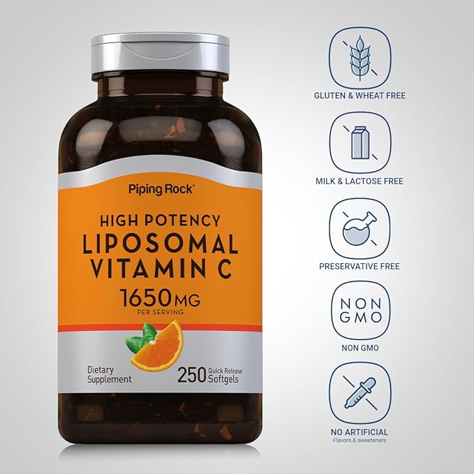 Piping Rock Liposomal Vitamin C | 1650mg | 250 Softgel Capsules | High Potency | Non-GMO, Gluten Free Supplement