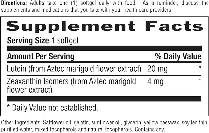 Country Life Lutein 20 mg Supplement - Certified Gluten-Free - Eye Health Support with Lutein and Zeaxanthin - Reduces Eye Strain from Screens - No Yeast, Corn, Wheat, Milk - 60 Softgels